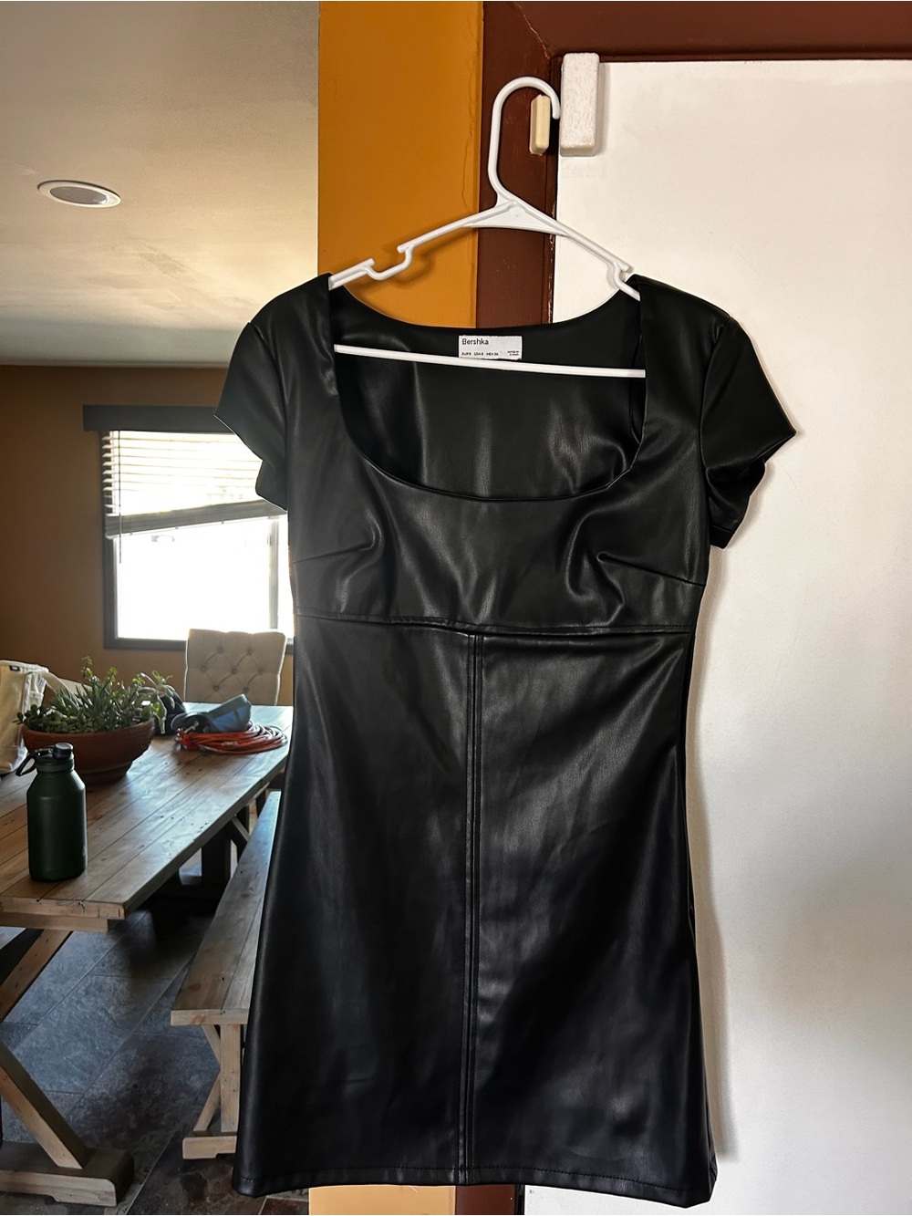 Bershka Faux Leather Mini Dress Edgy Black Short Dress Size S - Picture 8 of 9